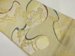 アンティーク　流水に松・草葉模様織出し袋帯（材料）